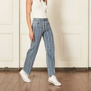 Boyish Mikey jean in denim stripe w raw hem